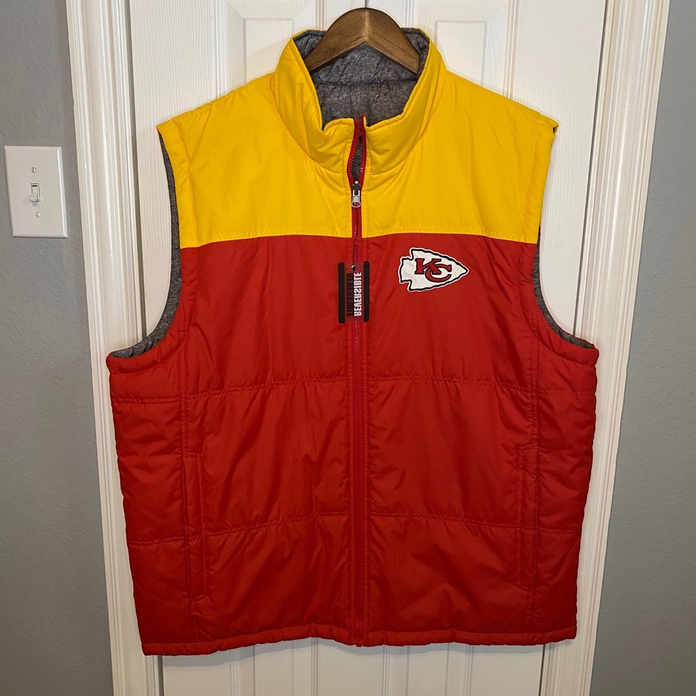 NFL‎ Kansas City Chiefs Reversible Puffer Vest Mens XXL Red Yellow Gray Full Zip